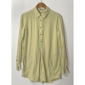 GO by GoSilk L/S Pull Over Tunic Blouse 100% Silk Snap Pockets Sz Med